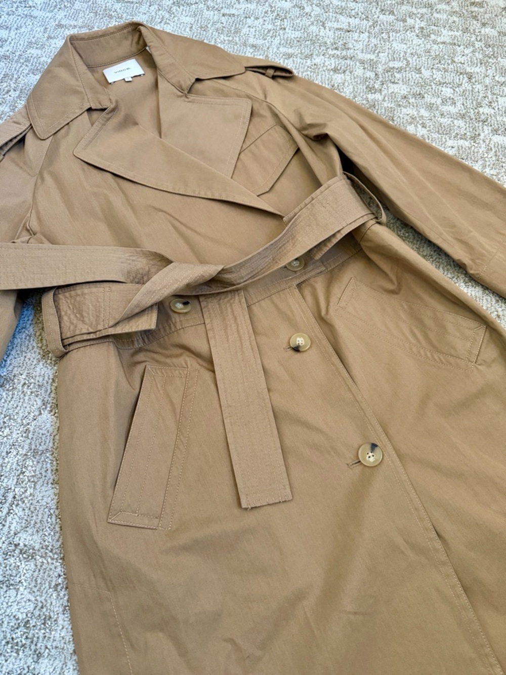 Vince Women’s Dark Khaki Belted Cotton Trench Jacket—M - Picture 5 of 14